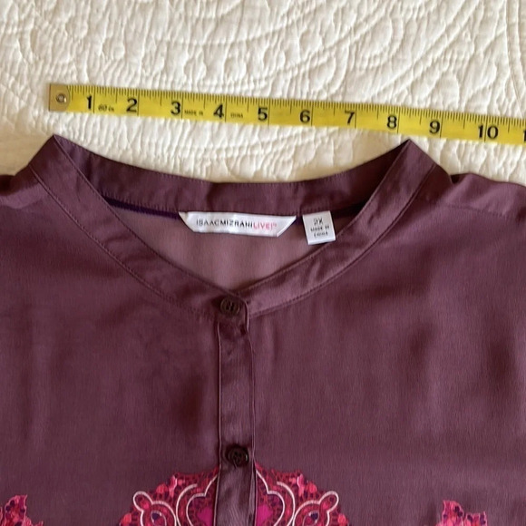 Isaac Mizrahi Live! Tunic Top Women’s 2X Paisley & Plaid Print Plum Silky Boho - Picture 11 of 16